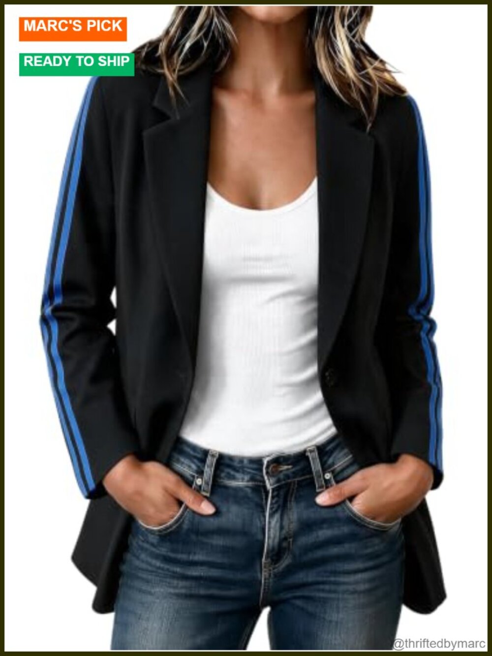 Oversized Blazer Side Stripes Athletic Sport Coat Jacket Single Button